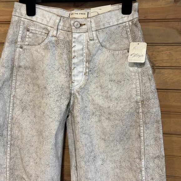 Free People We The Free Good Luck Barrel Jeans Size 24 Button Fly Mottled NWT - Picture 6 of 13